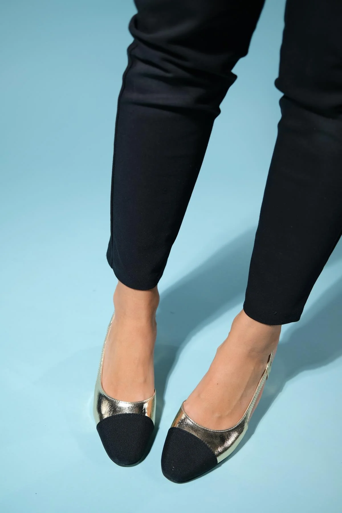S3 - Gold-Black Closed Toe Block Heel Sandal (Women) - Image 4
