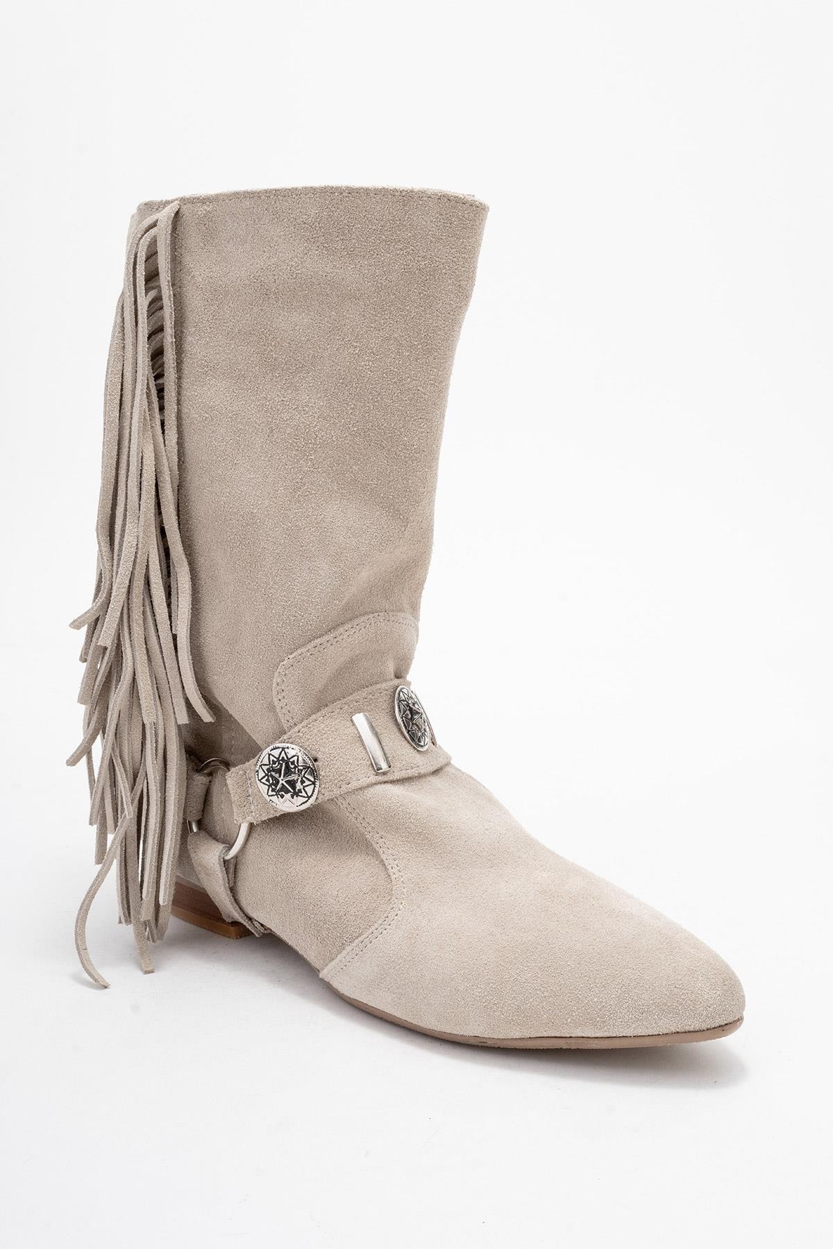 Selora - Beige Suede Genuine Leather Western Boot (Women) - Image 3