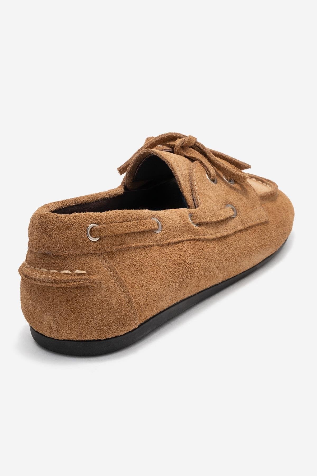 Serelis - Taupe Suede Genuine Leather Lace-Up Loafer (Women) - Image 5