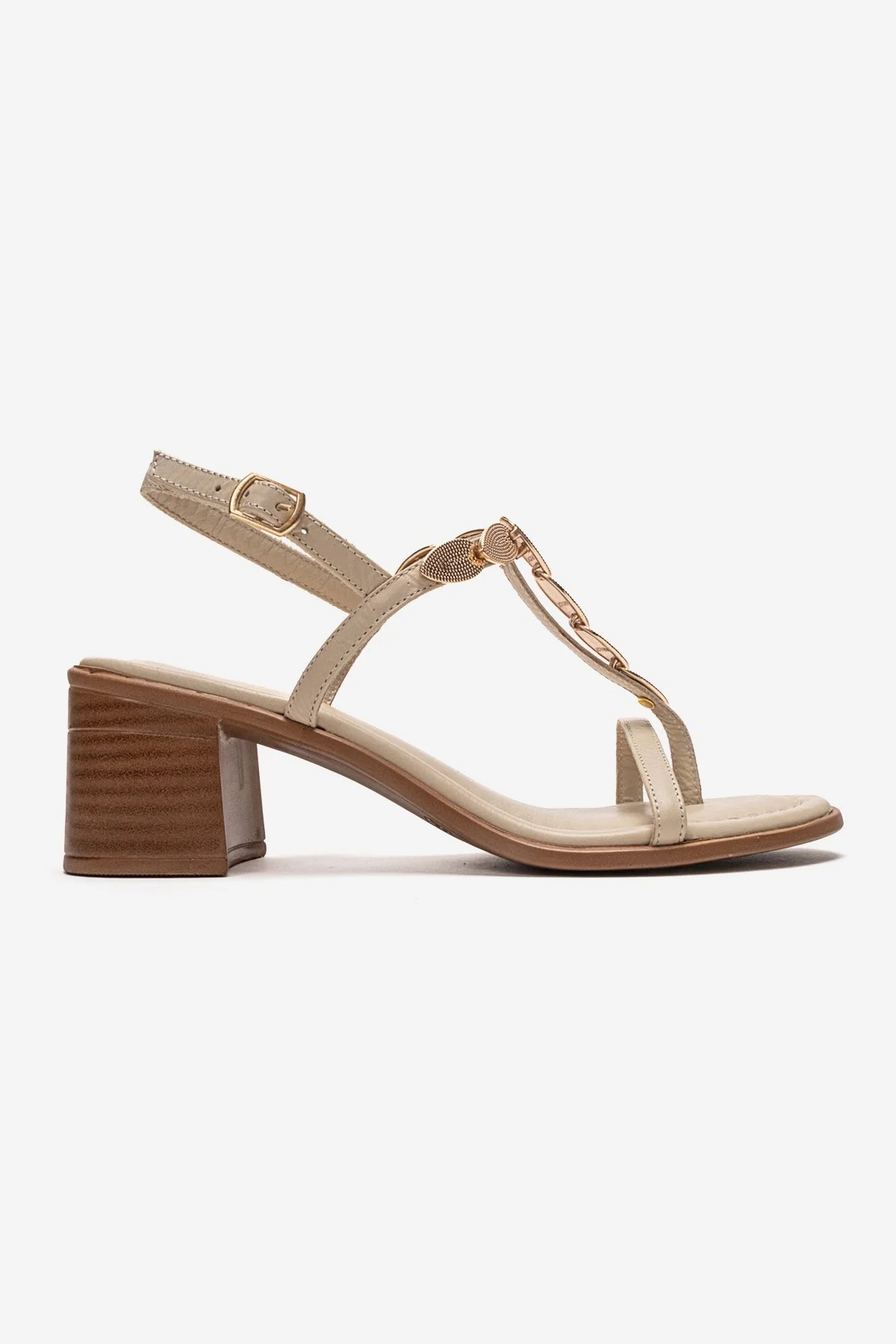 SERONA - Beige Genuine Leather Buckled Block Heel Sandal (Women) - Image 4