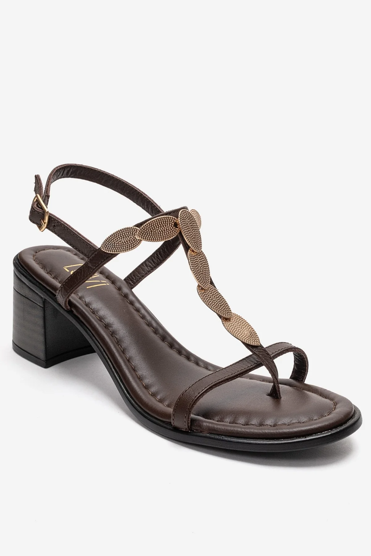 SERONA - Brown Genuine Leather Buckled Block Heel Sandal (Women) - Image 3