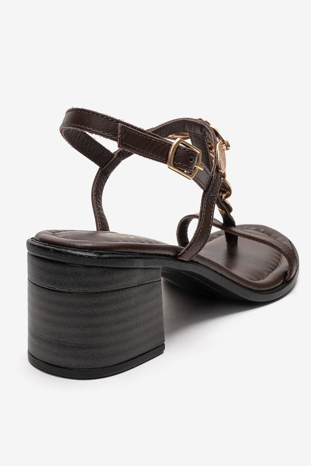 SERONA - Brown Genuine Leather Buckled Block Heel Sandal (Women) - Image 5
