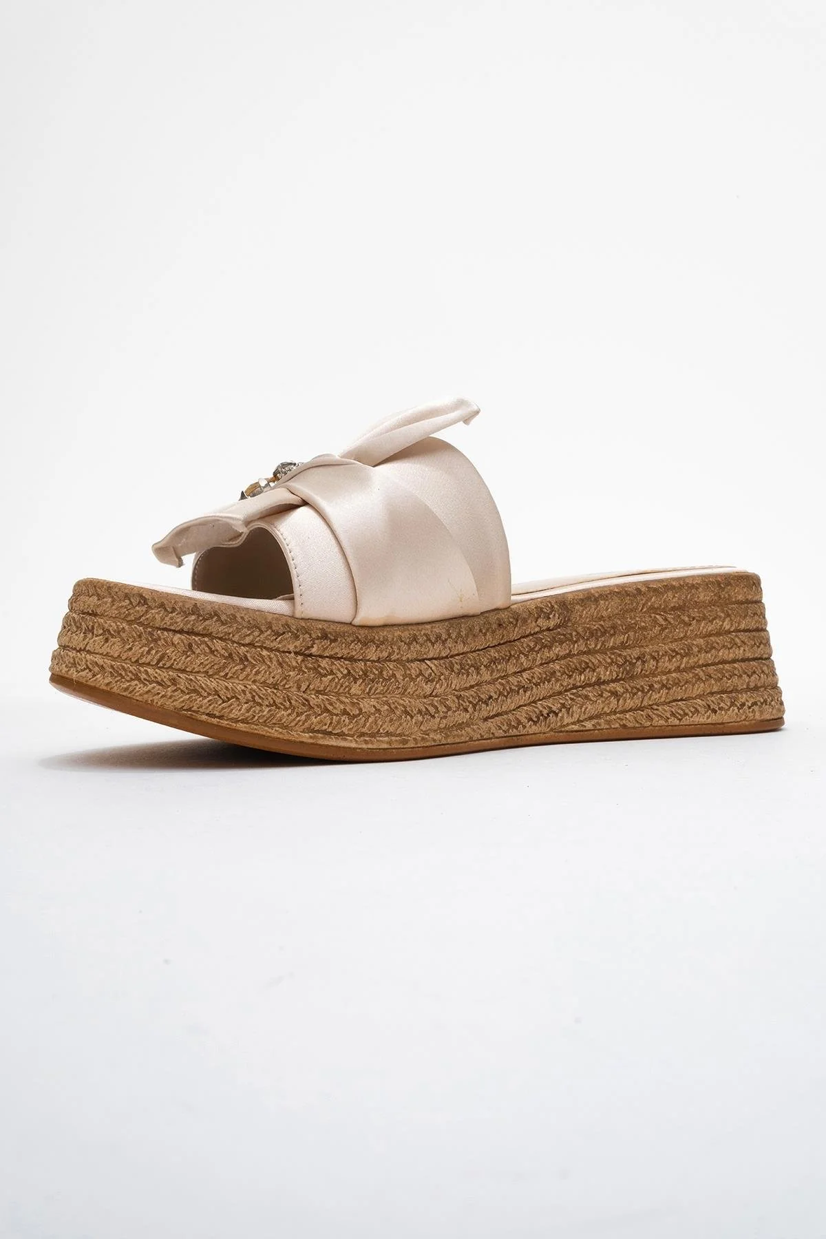 Shara Beige Satin Bow & Bee Buckle Platform Sandal (Women) - Image 4
