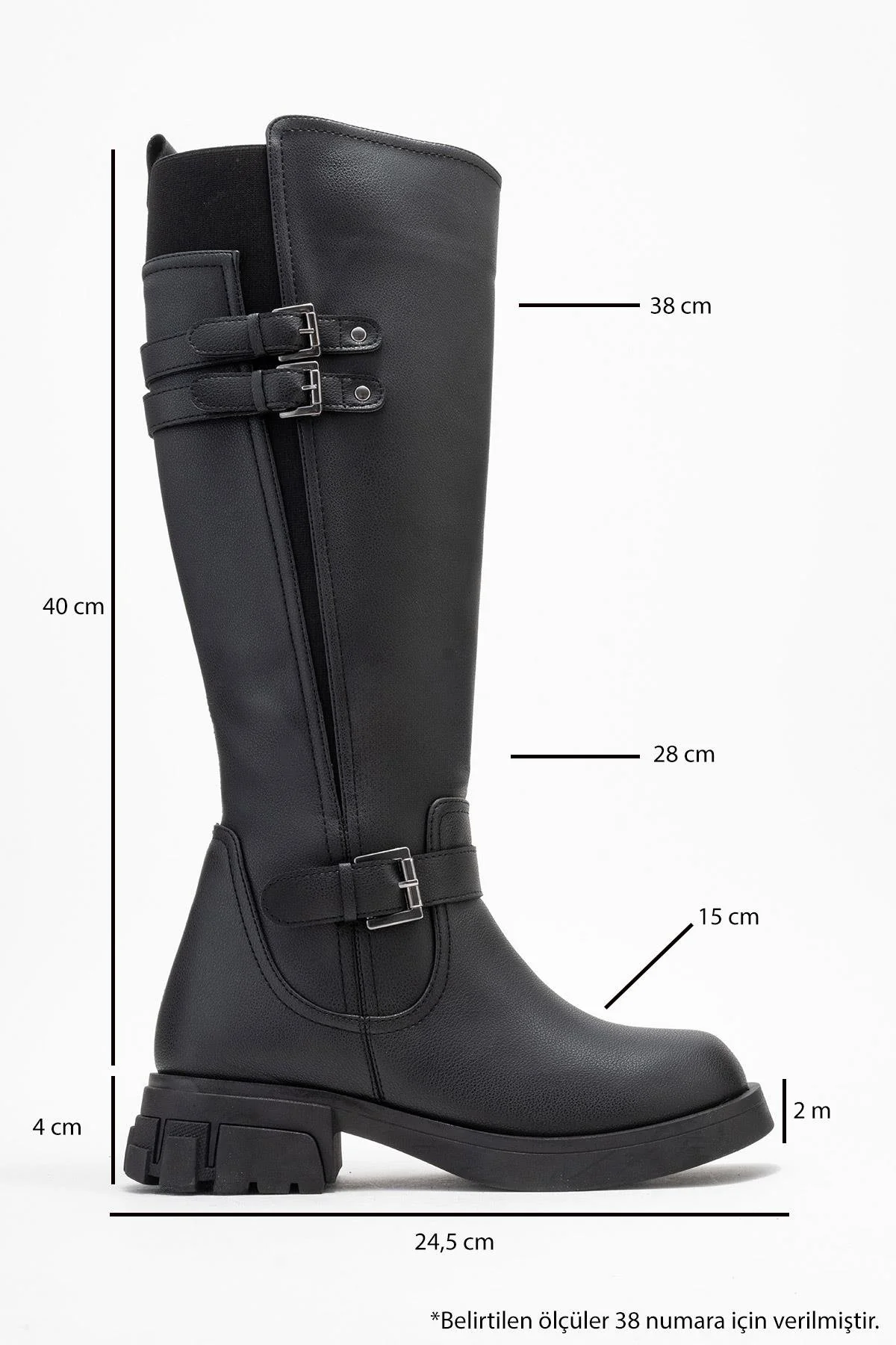 Sia - Black Stretch-Panel Flat Knee-High Boot (Women) - Image 6