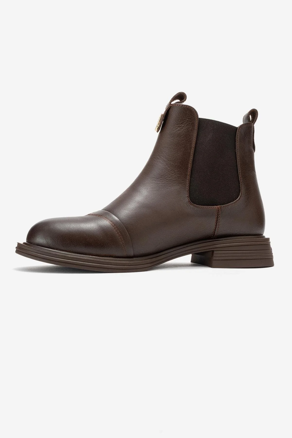 Sidney - Brown Genuine Leather Buckled Elastic Chelsea Boot (Women) - Image 4