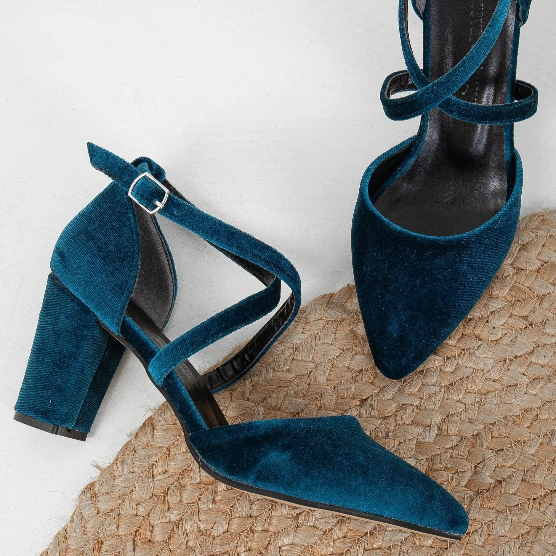 Sina - Teal Blue Velvet High Heels - Image 5