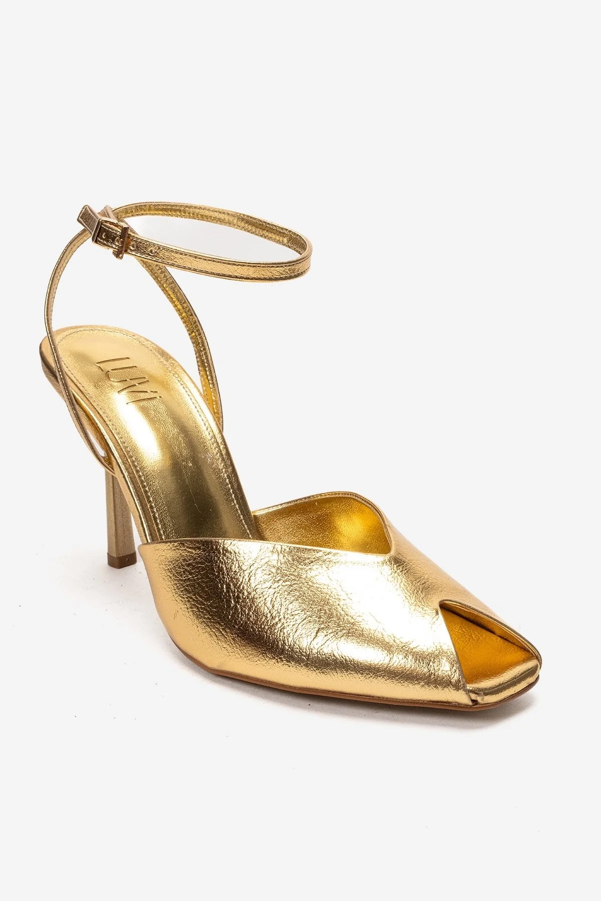 SLATE - Gold Genuine Leather Ankle-Strap Stiletto Pump (Women) - Image 3