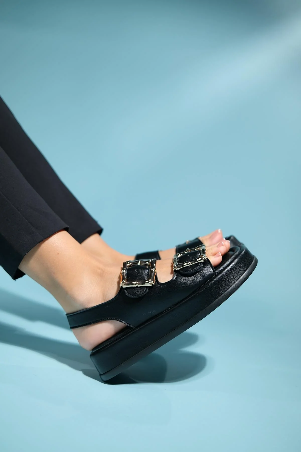 Slope Black Double Strap Flat Sandal (Women) - Image 8