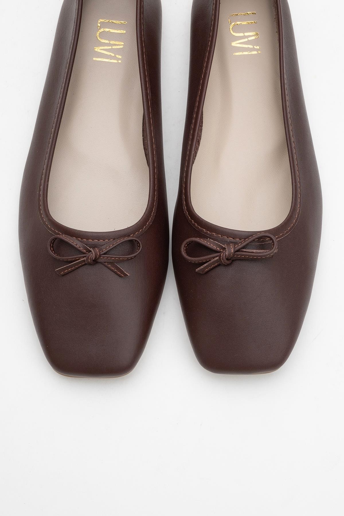 Sosa - Brown Genuine Leather Square-Toe Bow Ballet Flat (Women) - Image 2