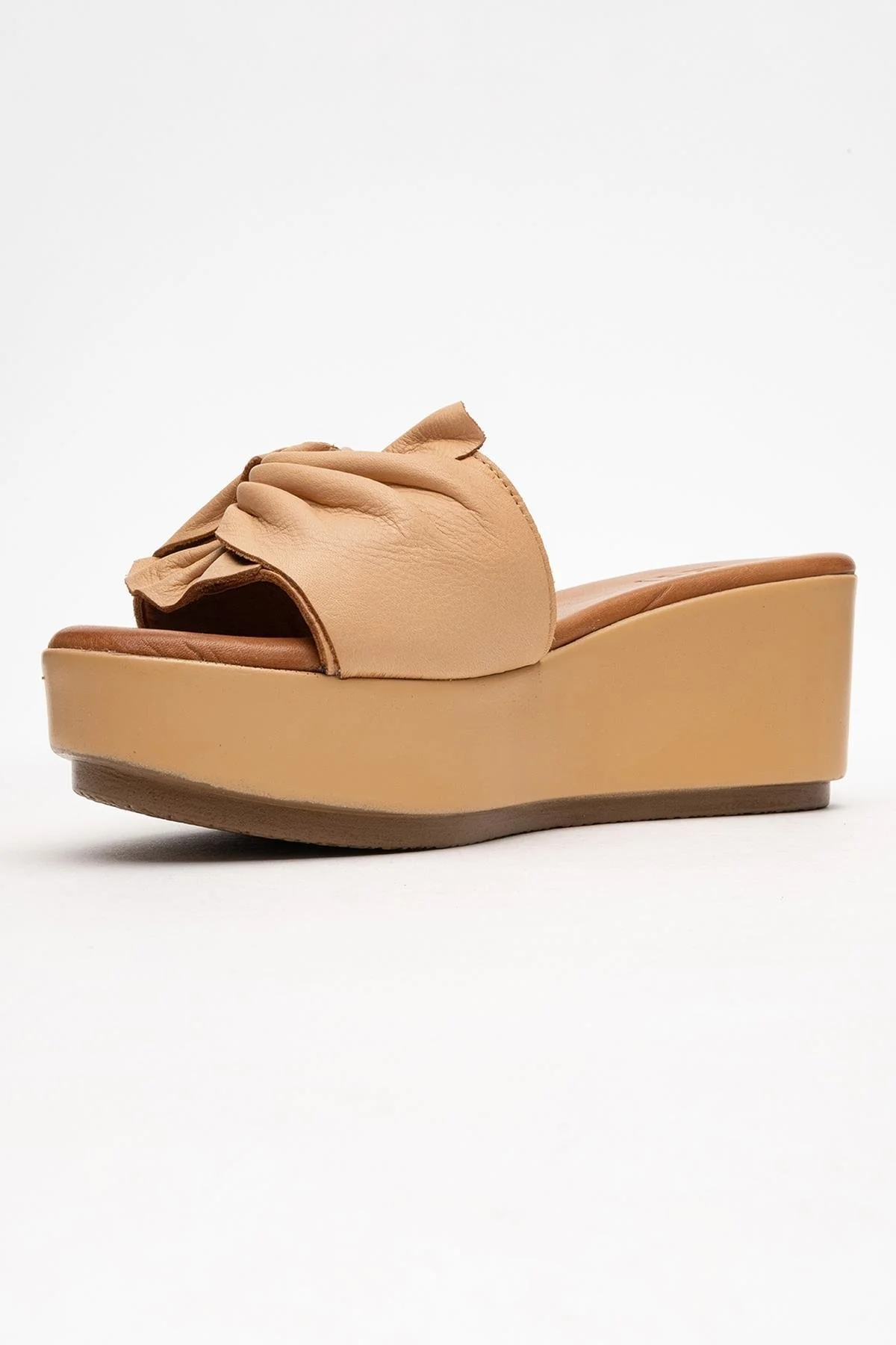 Syndra - Dark Beige Bow Wedge Leather Sandal (Women) - Image 4