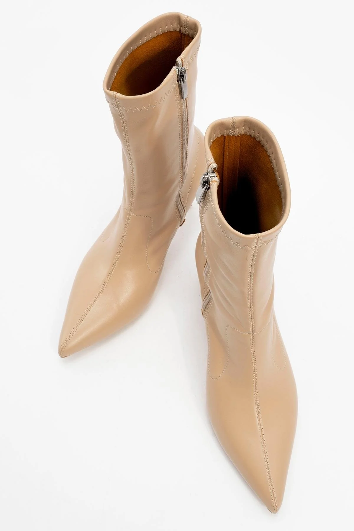 Thalin - Beige Pointed Toe Side-Zip Slim Heel Boot (Women) - Image 2
