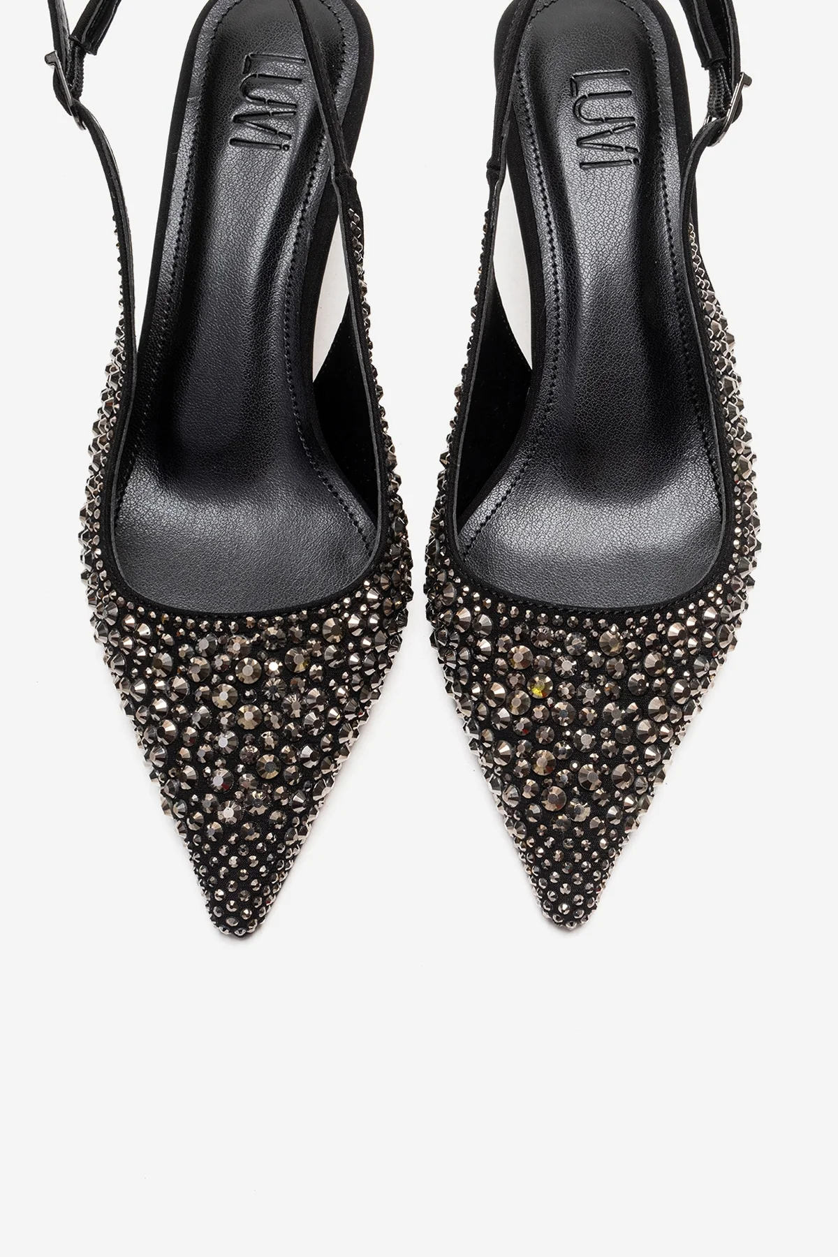 THEA - Black Genuine Leather Platinum-Crystal-Embellished Kitten Heel (Women) - Image 2