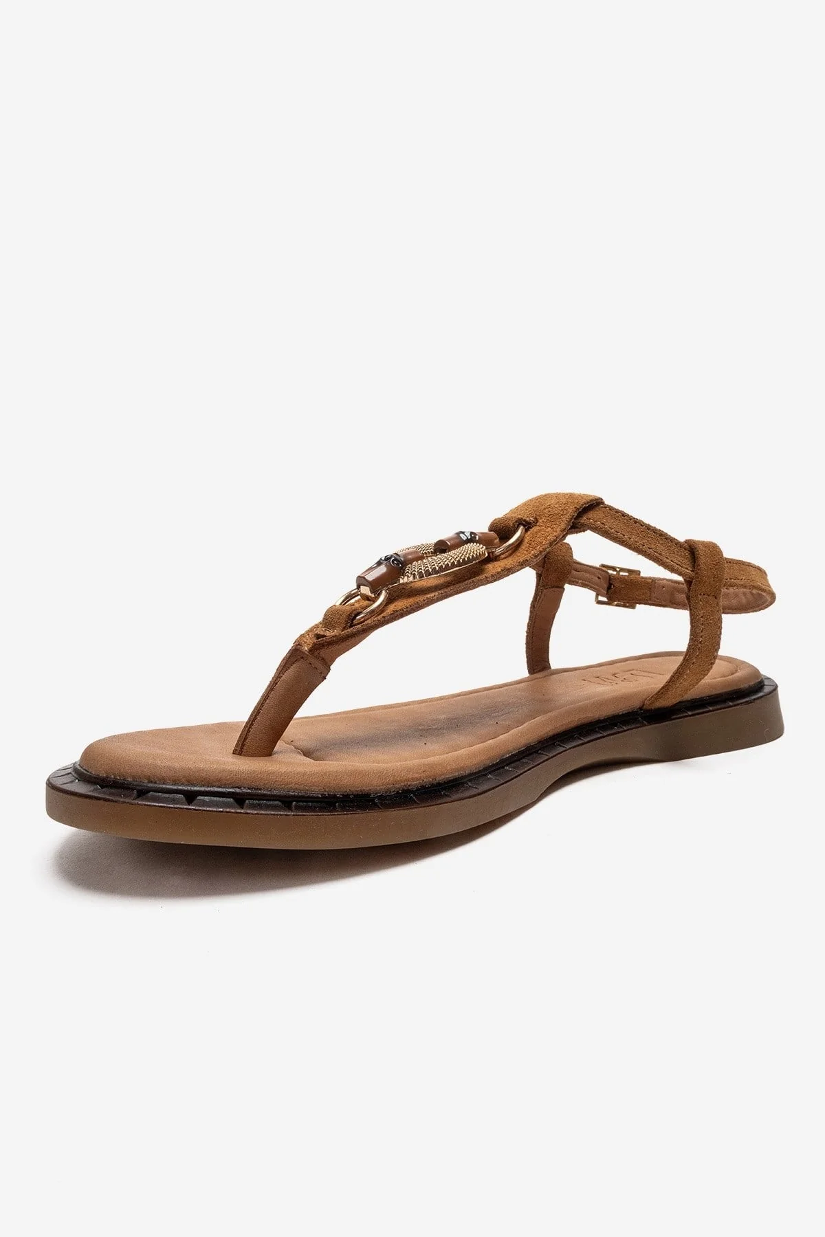 TIANA - Cognac Genuine Leather Buckled Toe-Post Sandal (Women) - Image 6