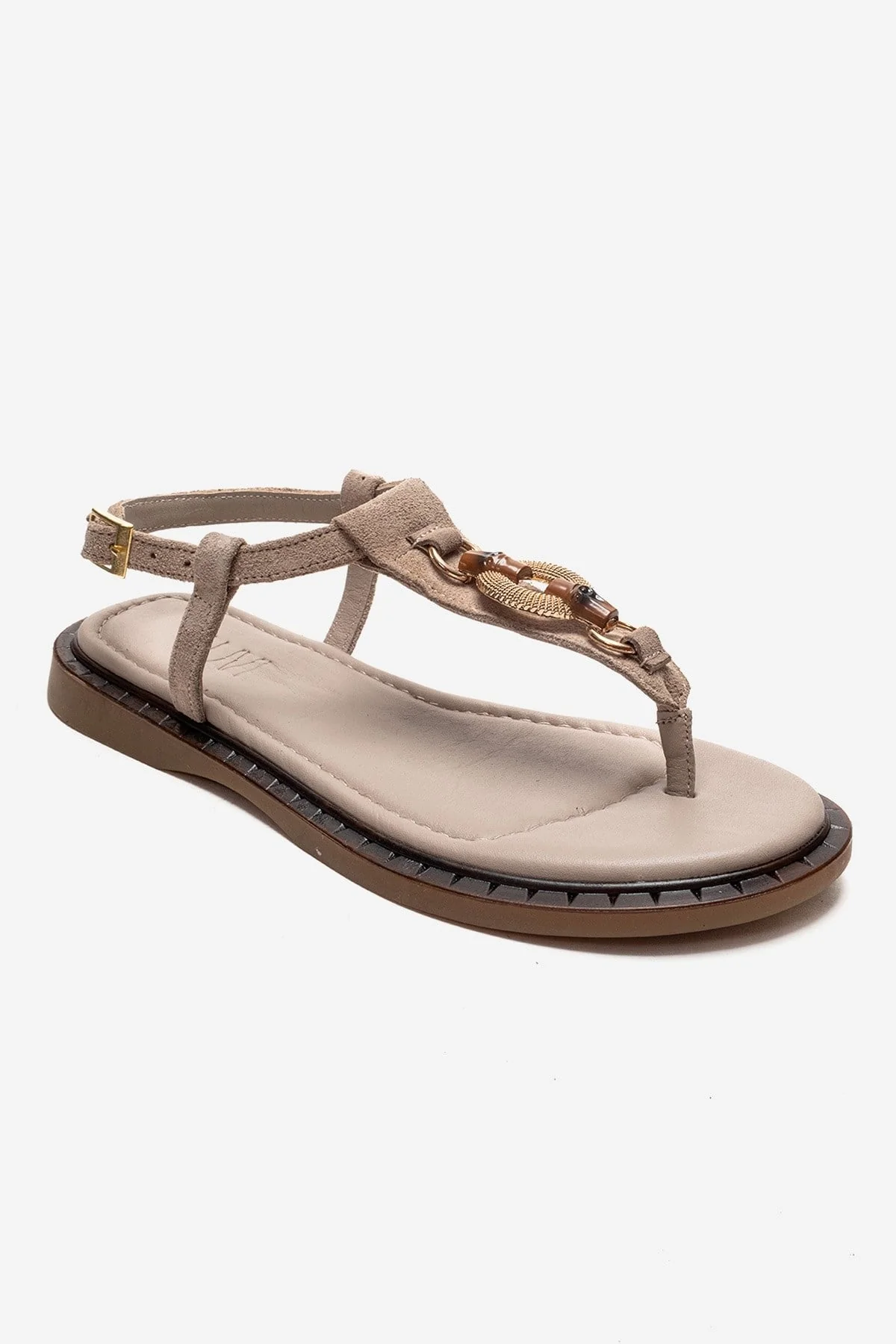 TIANA - Taupe Genuine Leather Buckle Toe-Post Sandal (Women) - Image 3