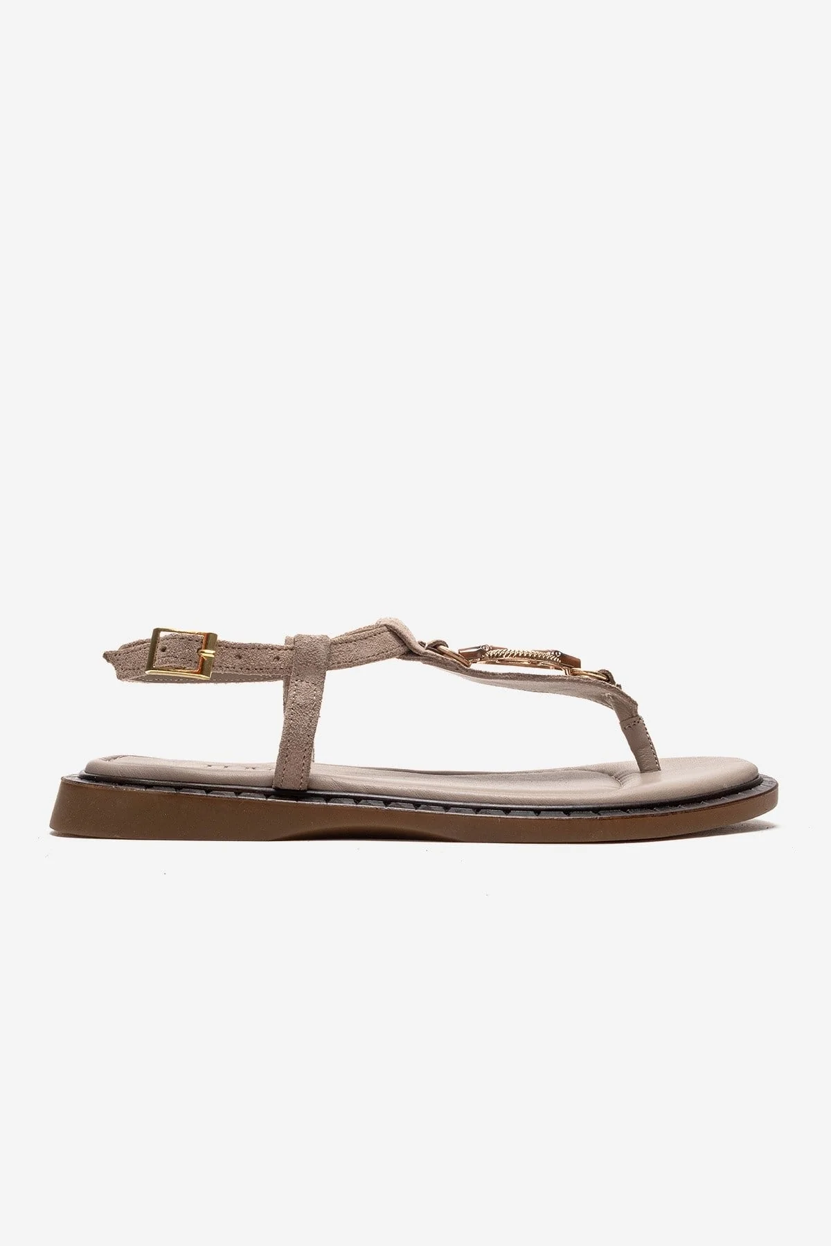 TIANA - Taupe Genuine Leather Buckle Toe-Post Sandal (Women) - Image 4