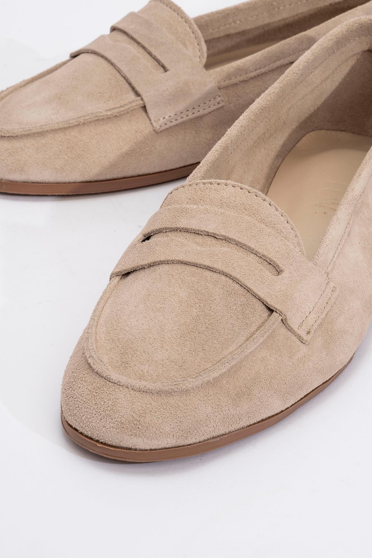 Tory - Beige Suede Genuine Leather Loafer Shoe (Women) - Image 3