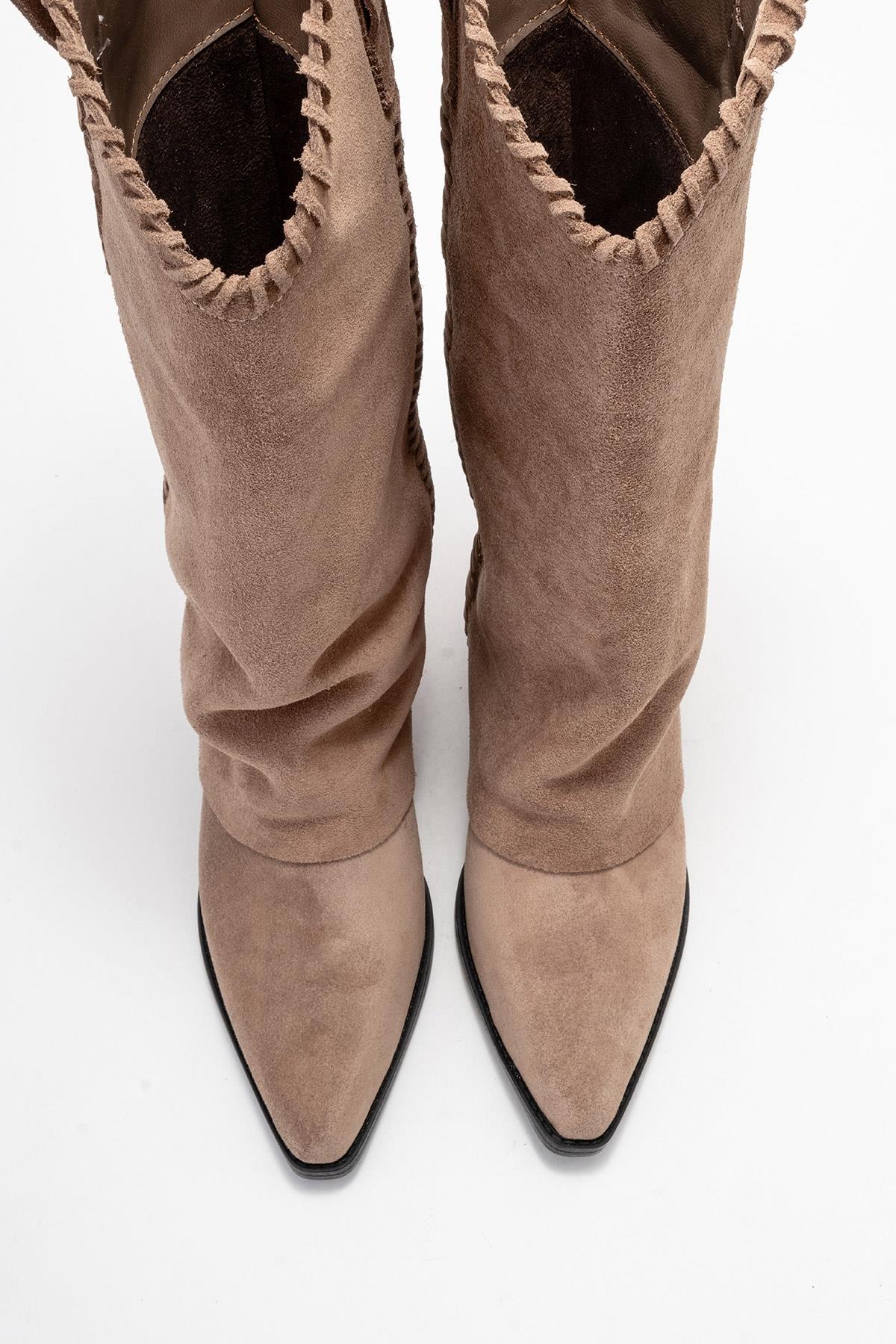 Tyler - Mocha Genuine Leather Stitched Western Boot (Women) - Image 2