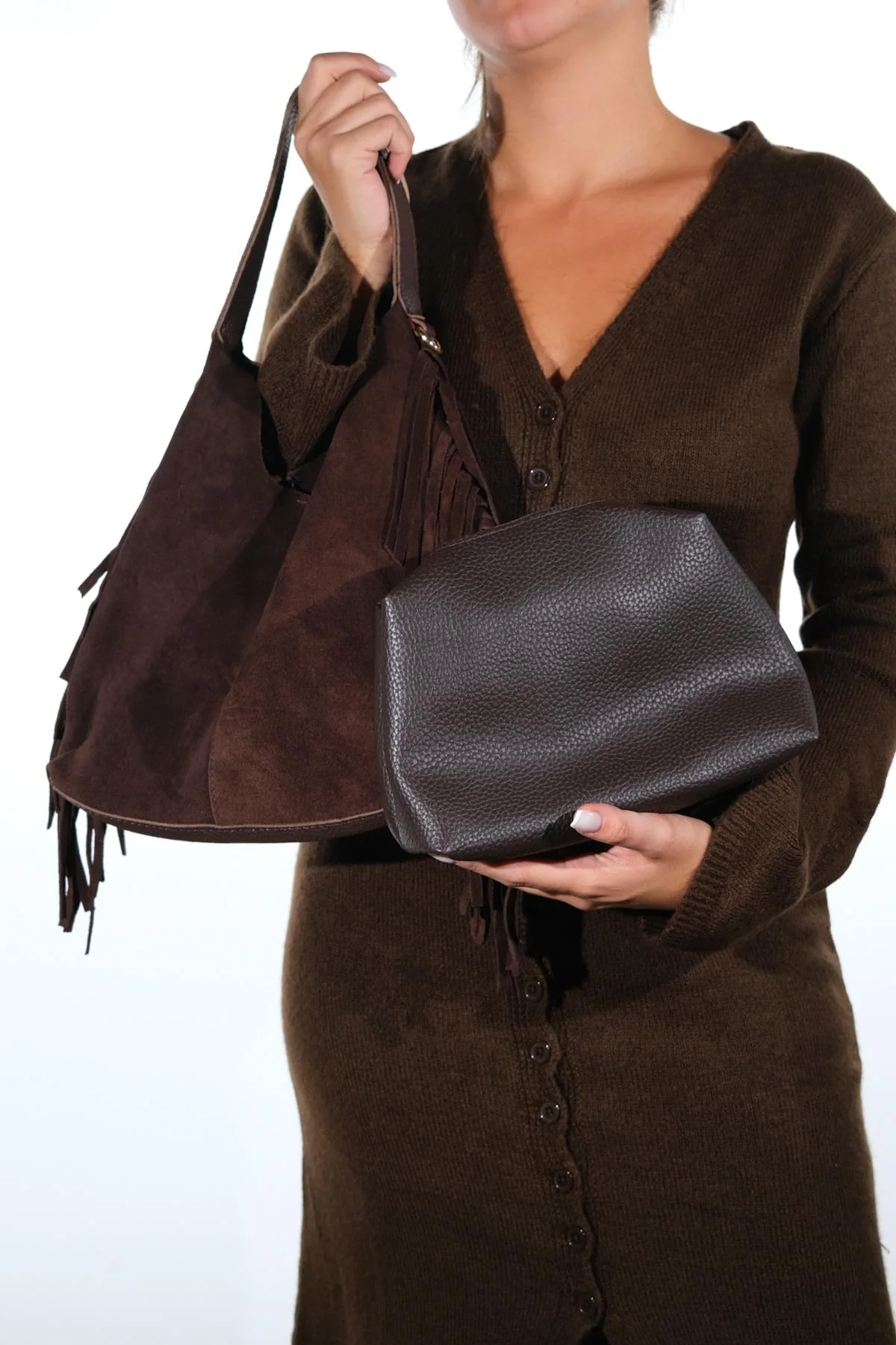 VALS - Cognac Genuine Suede Leather Shoulder Bag (Women) - Image 3