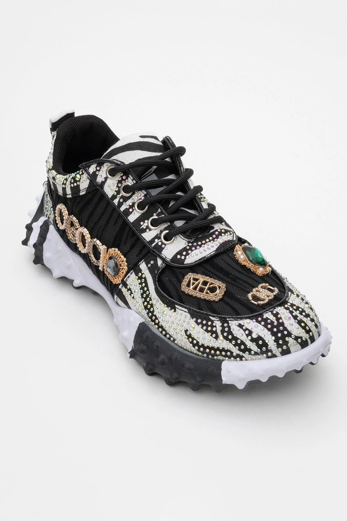 Vero - Black Patterned Jeweled Sneaker (Women) - Image 3