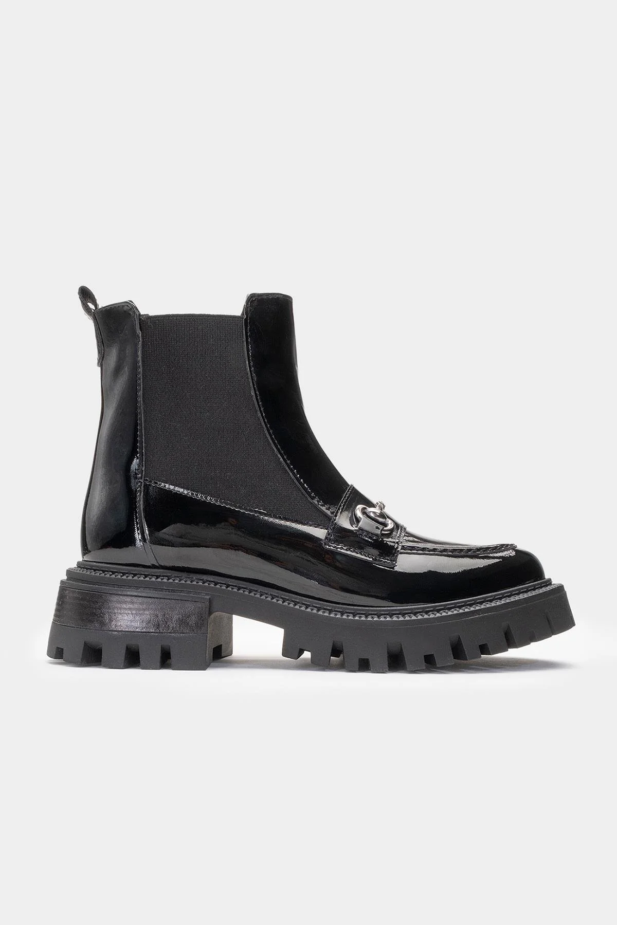 Vesper Black Patent Buckled Chelsea Boot (Women) - Image 4