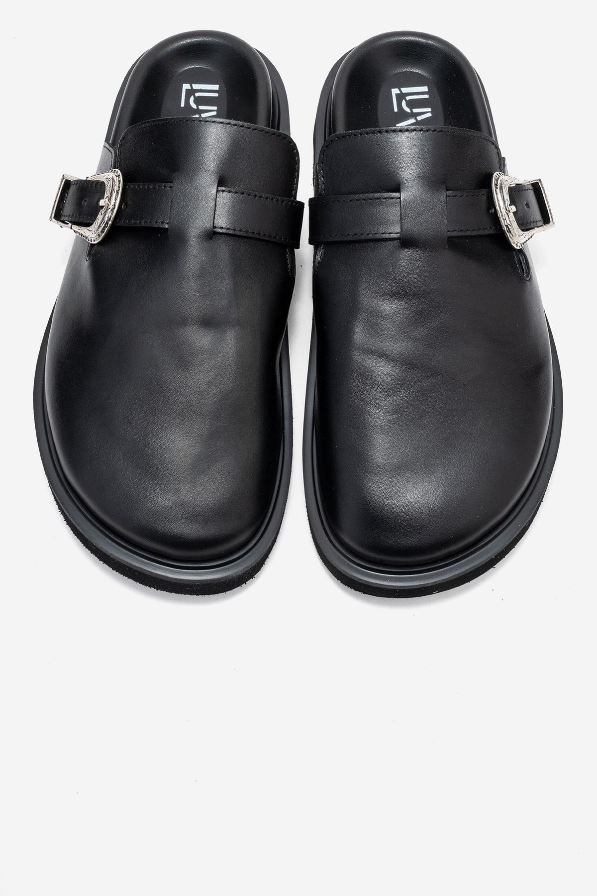 Vesta - Black Buckled Genuine Leather Closed-Toe Mule (Women) - Image 2