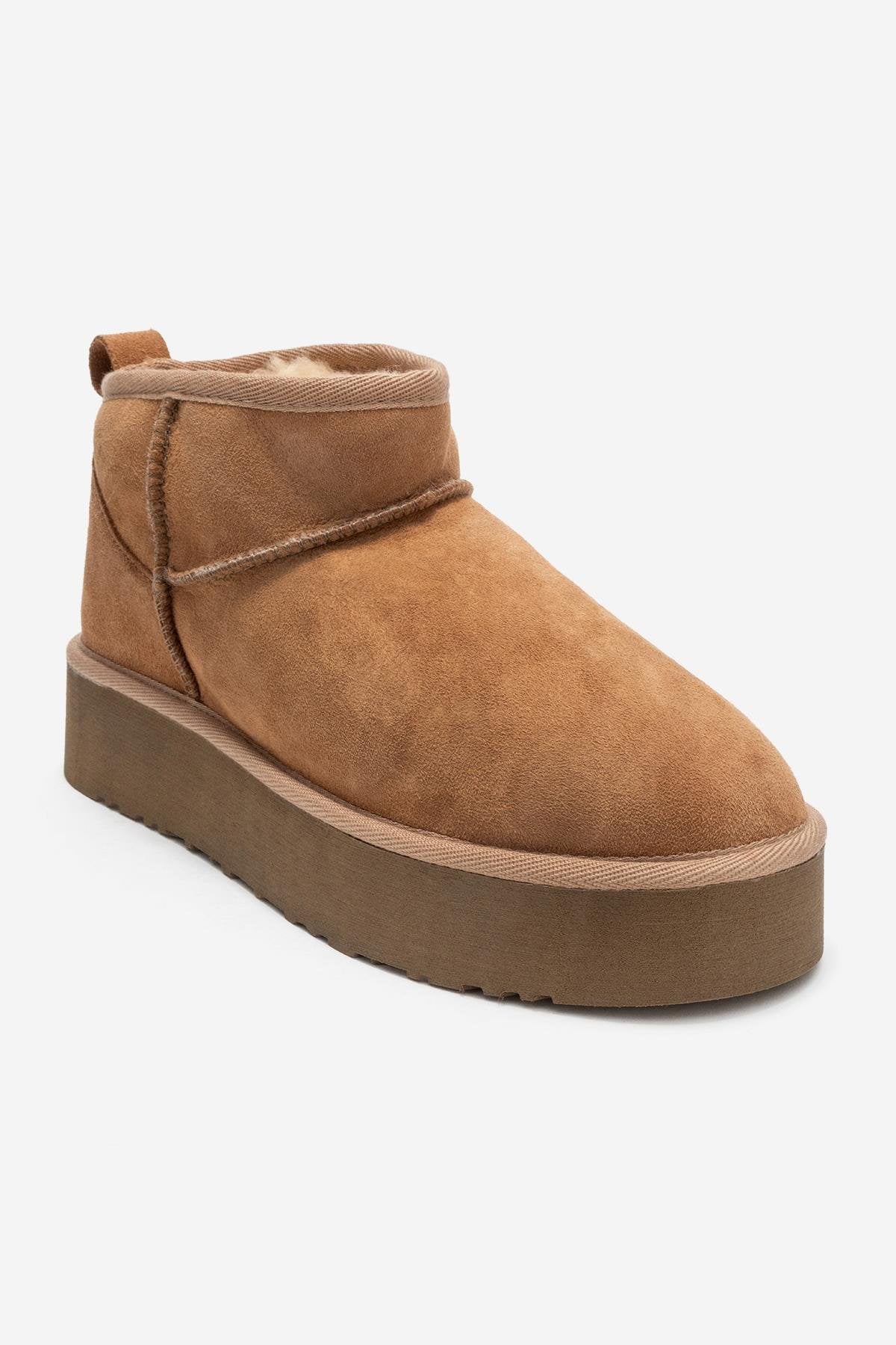 Havana - Tan Suede Genuine Leather Platform Mini Boot (Women) - Image 3