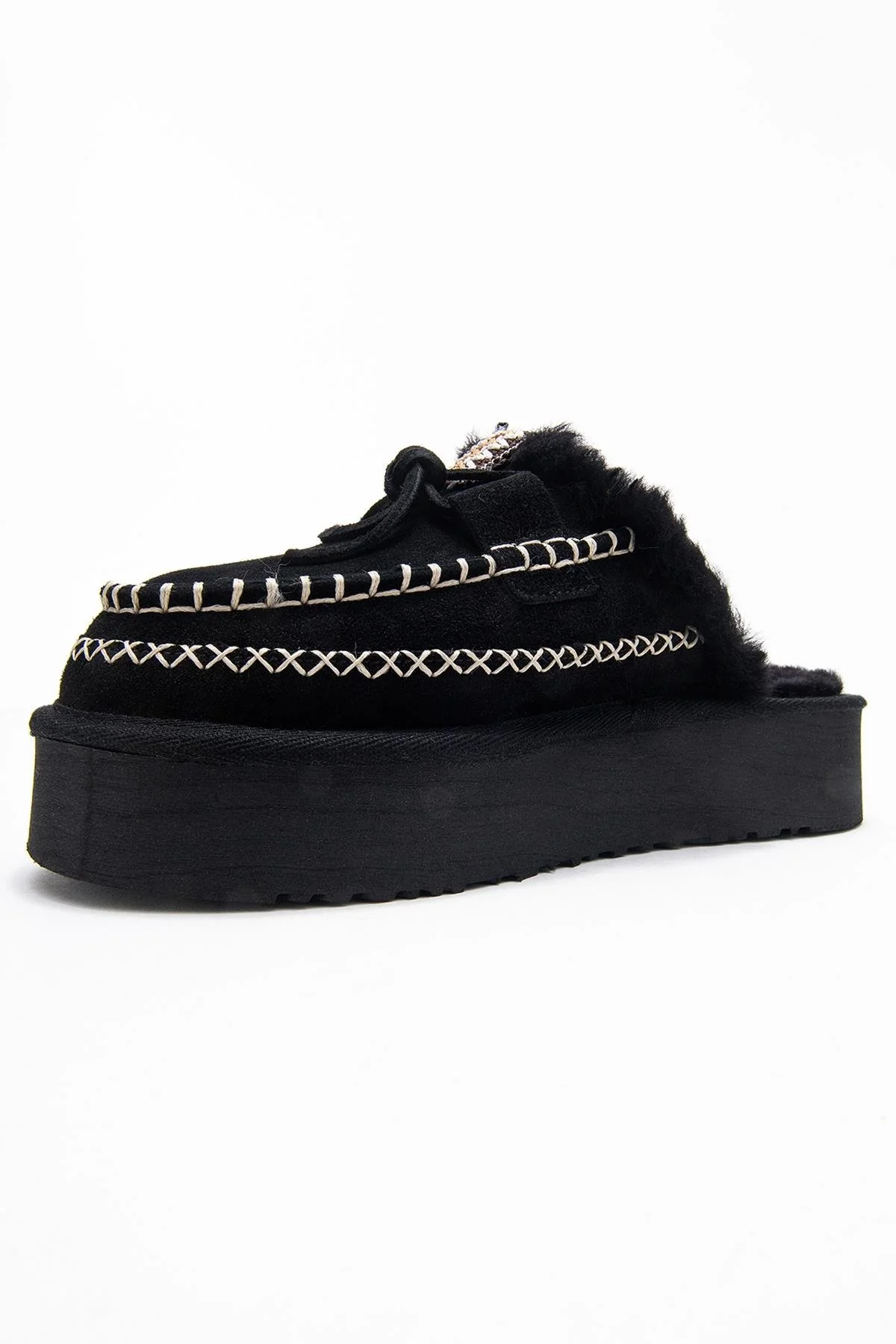 Yalina - Black Genuine Leather Platform Moccasin Slipper (Women) - Image 4