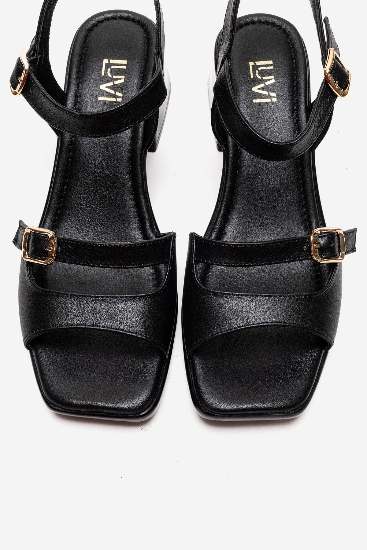 YOLEN - Black Genuine Leather Block Heel Sandal (Women) - Image 2