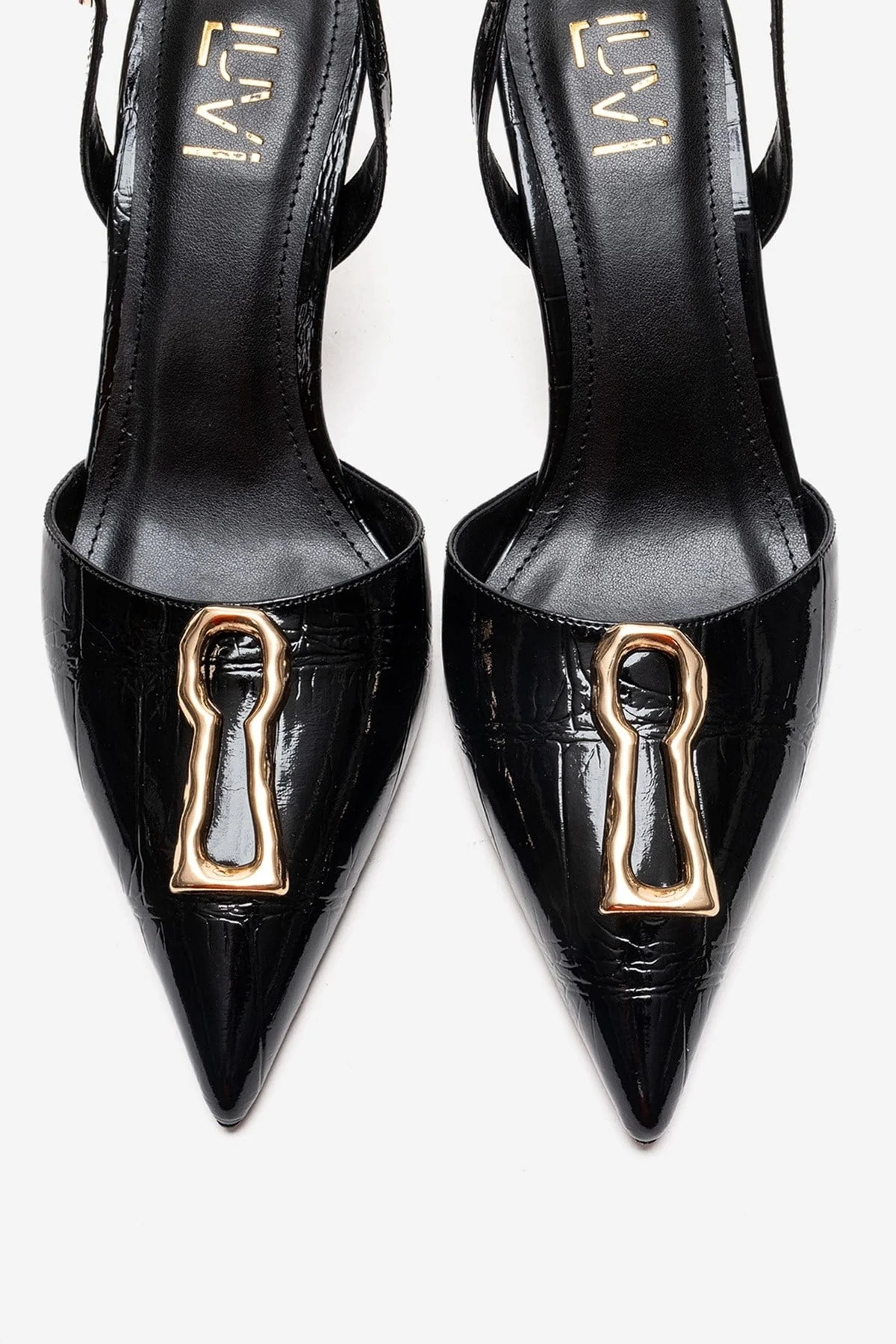 Yvella - Black Patent Buckle Pointed Toe Stiletto Pump (Women) - Image 2